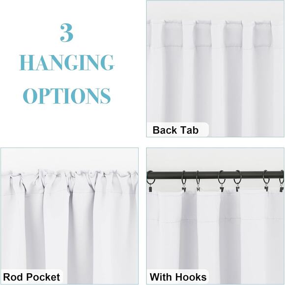 White Short Curtains 42x63 Room Darkening Thermal Insulated Drapes 2 Panels - Picture 5 of 11